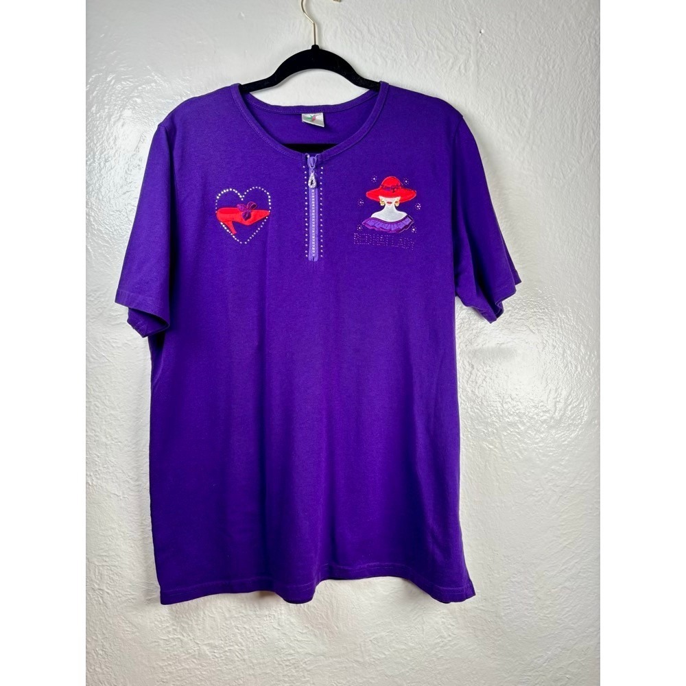 Red Hat Society Graphic Tee Purple 1X Rhinestone Embellished Vintage Style